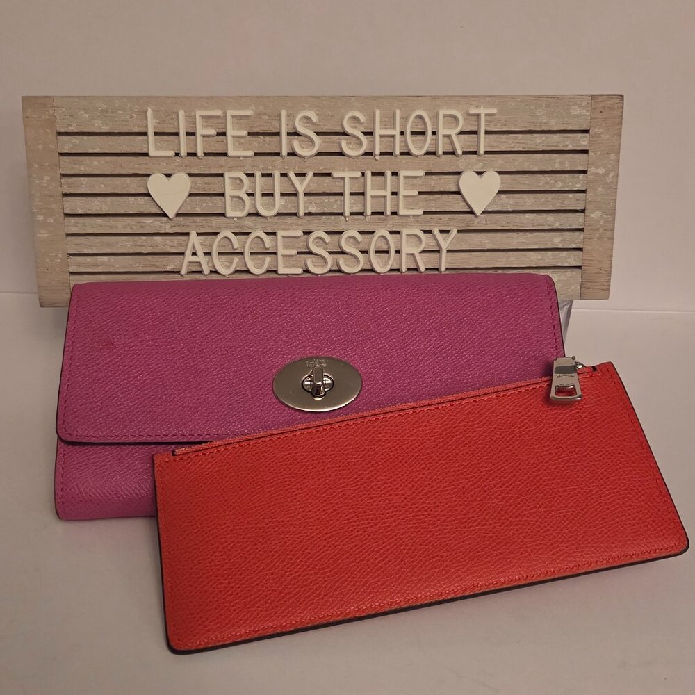 Coach Madison Embossed Textured Leather Slim Envelope Wallet Pouch - Fuschia